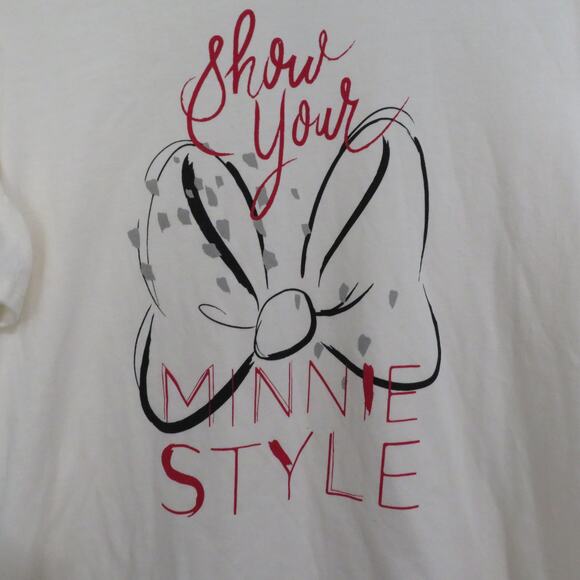 Disney Womens Sz L Off White Show Your Minnie Style Minnie Mouse Cream Tee - Picture 3 of 6